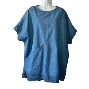 Elizabeth Suzann Women's Blue Denim Round Neck Harper Lagenlook Tunic- Large/XL